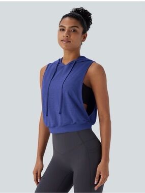 HALARA Hooded Drawstring Sleeveless Cropped Running Tank Top Size L